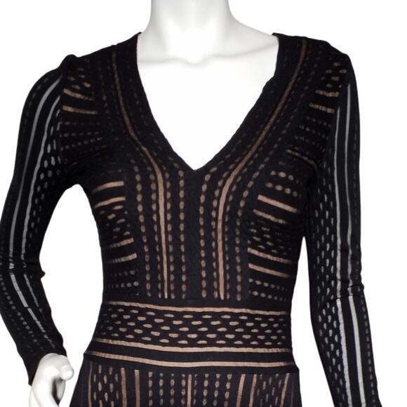 BCBGMAXAZRIA “Kinley” Black Striped Mesh Mini Dress S - Picture 2 of 8